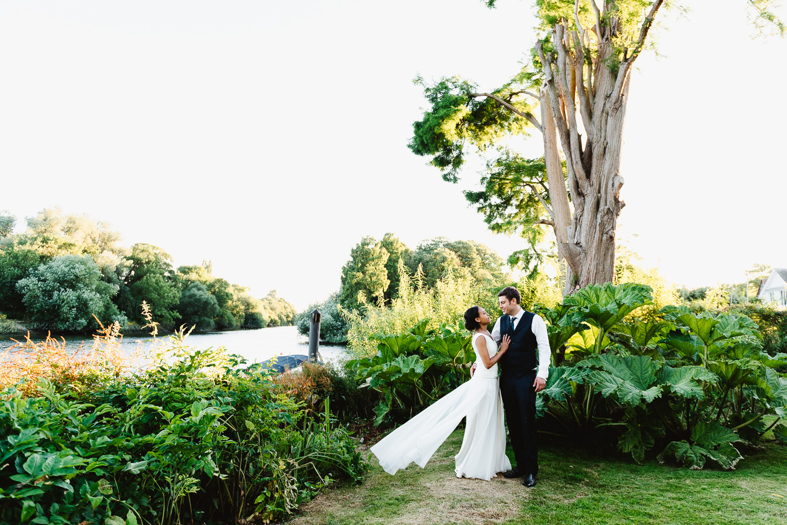 Joyful confetti wedding portrait